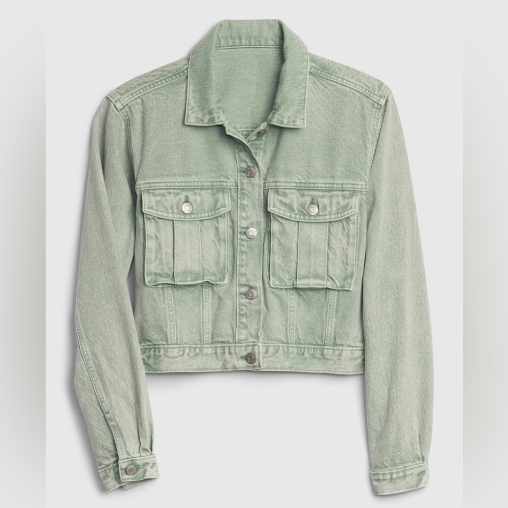 Gap Cropped Utility Denim Jacket | Jadeite Green | Size Small